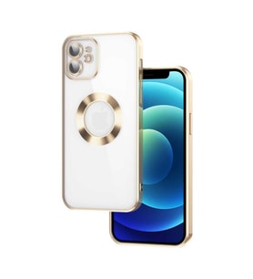 Uyumlu Model Apple iPhone 11 Kılıf Kamera Korumalı Logo Gösteren Şeffaf Kapak (Gold)