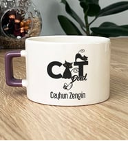 Kişiye Özel Cat Dad Hediye Lüks Fincan Kedi Babası -3- (Mor)