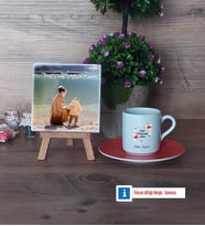 Anneye Doğum Günü Hediyesi Fotoğraflı Dekoratif Taş, Ahşap Altlıklı Türk Kahvesi Fincanı Hediye (Model 8)