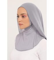 Hazır Pratik Lüks  Boyunluklu Boneli Şifon Şal (Gri)