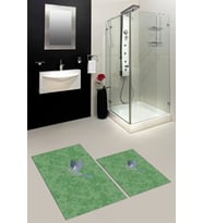EVDEYA Dijital Baskılı Yıkanabilir Modern Kuş Desenli İkili Banyo Halısı Paspas Klozet Takımı, KLOZET-36-GRİ, (Yeşil)