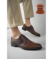 Muggo H0143 Garantili Erkek Günlük Klasik Hakiki Deri Ayakkabı (Kahverengi)