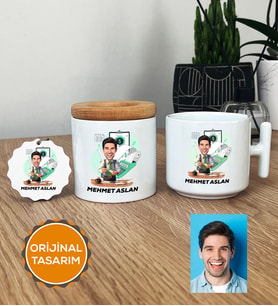 Kişiye Özel Karikatürlü Muhasebeci Hediye Seti T Kupa, Kalemlik, Anahtarlık Erkek Muhasebeciye Hediye (Beyaz)