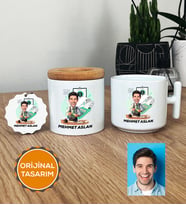 Kişiye Özel Karikatürlü Muhasebeci Hediye Seti T Kupa, Kalemlik, Anahtarlık Erkek Muhasebeciye Hediye (Beyaz)