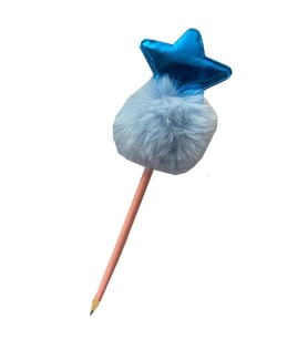 Yıldızlı Ponpon Peluş Kurşun Kalem 1 Adet Peluş Tüylü Yıldız Kurşun Kalem Hediye Kalem Tüylü Sevimli Kalem (Mavi)