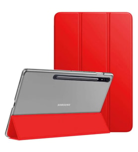 Samsung Galaxy Tab S7 FE LTE T730 T735 T737 Kılıf PU Deri Smart Standlı Case (Kırmızı)