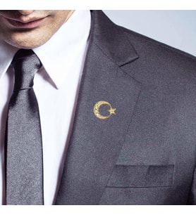 Taş İşlemeli Ay-Yıldız Rozeti HD971 (Gold)