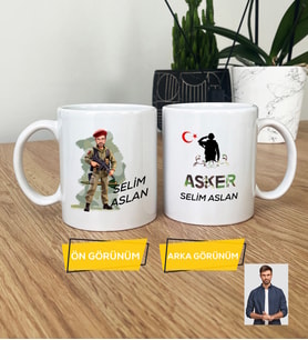 Kişiye Özel Karikatürlü Asker Kupa Bardak Askere Hediye Asker Sevgiliye Hediye (Beyaz)