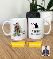 Kişiye Özel Karikatürlü Asker Kupa Bardak Askere Hediye Asker Sevgiliye Hediye (Beyaz)