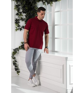 WOOLEN WORLD KLASİK KALIP POLO YAKA CEPLİ MERSERİZE ERKEK T-SHİRT (Bordo)