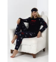 Fawn 5009 Peluş Welsoft Polar Kışlık Yumoş Kadın Pijama Takımı (Lacivert)