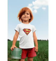 Superman baskılı pamuklu penye kumaş yazlık çocuk tişört (Beyaz)