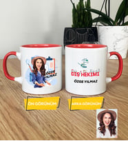 Kişiye Özel Karikatürlü Diş Hekimi Kupa Bardak Diş Hekimleri Günü Hediyesi Kadın Diş Hekimine Hediye (Pembe)