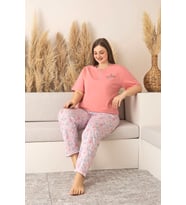 Nisanca %100 Pamuk  Büyük Beden Kısa Kol Kadın Pijama Takımı (Somon)