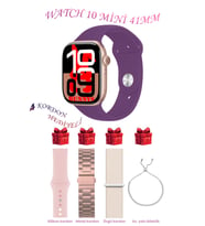 Beyaz Akıllı Saat Watch 10 Mini Kordon Hediyeli AMOLED EKRAN 41MM (Pembe- Mor)