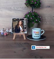 Biyoloji Mühendisi Fotoğraflı Dekoratif Taş, Ahşap Altlıklı Türk Kahvesi Fincanı Hediye (Model 7)