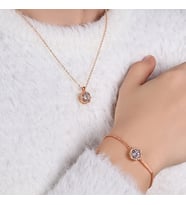 BLK-M7025B Zirkon Taşlı Asansörlü Bileklik Ve Tek Taş Kolye Sarı Bakır Gümüş (Bakır)