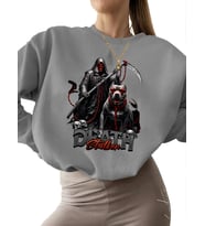 kalın 3 iplik şardonlu unisex Ölüm avcısı Baskılı Sweatshirt kadın bisiklet yaka Sweatshirt Bej (Gri)
