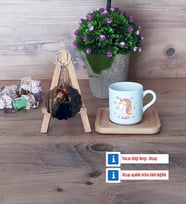 Unicorn Türk Kahvesi Fincanı Ahşap Altlıklı ve Fotoğraflı Ahşap Anahtarlık Hediye (Model 1)