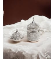 Finn Taşlı Damat Kahve Fincanı ve Lokumluk (Gümüş)