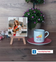 Müzik Öğretmeni Fotoğraflı Dekoratif Taş, Ahşap Altlıklı Türk Kahvesi Fincanı Hediye Öğretmenler Günü Hediyesi (Model 6)