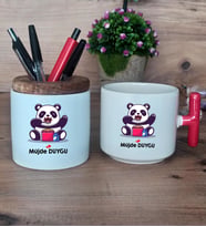 Sevimli Panda Hediye Sepeti Kupa Bardak T Kulplu, Kalemlik Hediyeleri Arkadaşa Sevgiliye Hediye (Model 1)