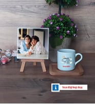 Anneler Günü Hediyesi Fotoğraflı Dekoratif Taş, Ahşap Altlıklı Türk Kahvesi Fincanı Hediye (Model 1)