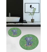 EVDEYA Dijital Yıkanabilir Modern Fil Desen İkili Banyo Paspas Yuvarlak Klozet Takımı, YKLOZET-33-GRİ, (Yeşil)