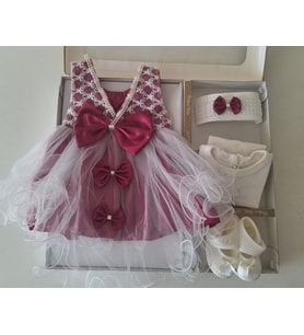Kız Bebek Mevlüt Takımı Gelinlik Abiye Elbise Lohusa Bebek Baby Shower Bayram Babalar Günü Doğum Hediyesi Orjinal Kutusunda Hediye Paketli (Mürdüm)