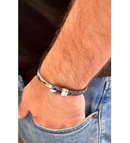 %100 Deri&Krom Kombin Erkek Bileklik NET 22cm (Türk El Üretimi) (Gri)
