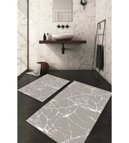 Dijital Baskılı Kaymaz Taban Yıkanabilir 2'li Klozet Takımı Banyo Paspası NDKZ-HT-526 (Beyaz-Gri)