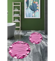 EVDEYA 3D Dijital Yıkanabilir Modern Desen İkili Banyo Paspas Yuvarlak Klozet Takımı, YKLOZET-47-KIRMIZI, (Pembe)