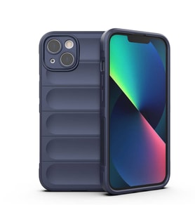 iPhone 13 Kılıf Esnek TPU Oyuklu Arka Yüzey Tasarımlı Etnik Silikon Kılıf (Lacivert)