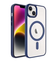 iPhone 14 Plus Kılıf Wireless Şarj Özellikli Krom Magsafe Kılıf (Lacivert)