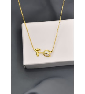 Papatya Silver 925 Ayar Gümüş Beyaz Opal Lale Kolye (Gold)