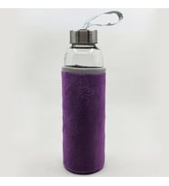 Kişiye Özel İsimli Peluş Kılıflı Cam Matara 500 ml (Mor)