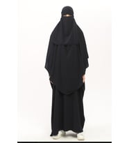 Sultanbaş Nikaplı Çarşaf Cilbab Khimar Abaya Kolu Lastikli Hakim Yaka Peçeli Ferace Medine İpek (Lacivert)