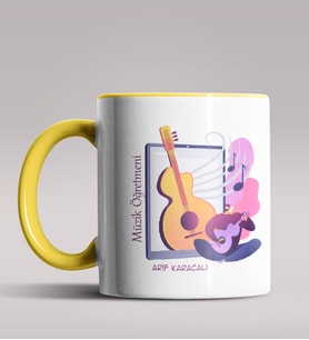 Kişiye Özel Müzik Öğretmeni Tasarımlı Siyah Renk Kupa Bardak  (Sarı)