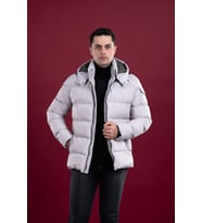 SLİMFİT KAPŞONLU ASTARLI ERKEK ŞİŞME PUFFER MONT (Gri)