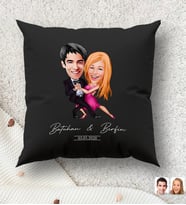 BK Gift Kişiye Özel Sevgililer Karikatürlü Premium Kumaş Siyah Kırlent Yastık, Ev Hediyesi, Ev Dekorasyonu, Kişiselleştirilmiş Yastık, Dekoratif Hediye (Model 10)