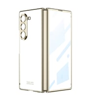 Samsung Galaxy Z Fold 6 Kılıf Full Camlı Şeffaf Kapak (Gold)