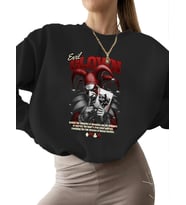 unisex 3 iplik şardonlu Bej kalın bisiklet yaka Sweatshirt erkek Sweatshirt kadın Kötü palyaço (Siyah)