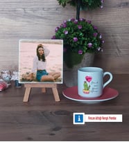 Arkadaşa Hediye Kaktüs Fotoğraflı Dekoratif Taş, Ahşap Altlıklı Türk Kahvesi Fincanı Hediye Doğum Günü Hediyesi (Model 6)