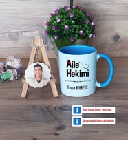 Aile Hekimi Kupa Bardak Beyaz ve Fotoğraflı Ahşap Anahtarlık Hediye (Model 4)
