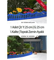 Dekoratif Plastik Bahçe Çiti ve Peyzaj Çiti 1 ADET ÇİT (Y: 25 CM / G: 25 CM) TOPRAK AYAKLI (Mavi)
