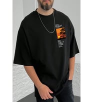 Erkek Beach Baskılı Oversize Tshirt (Siyah)