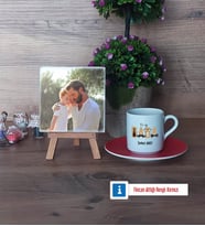 Babaya Doğum Günü Hediyesi Fotoğraflı Dekoratif Taş, Ahşap Altlıklı Türk Kahvesi Fincanı Hediye Babalar Günü Hediyesi (Model 3)