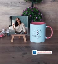 Minimal Baş Harf ve İsim Yazılı Fotoğraflı Dekoratif Taş, Kupa Bardak Beyaz Hediye (Model 6)