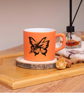 Butterfly  Tasarımlı Renkli Nescafe Fincanları 220 ML (Turuncu)