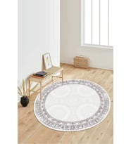 Dijital Baskılı Kaymaz Taban Yıkanabilir Yuvarlak Salon Halısı Koridor Halısı Paspas NDY-HT-1098 (Beyaz)